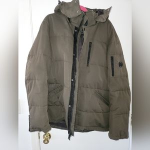 Nautica Men's Sz XL Army Green Puffer Jacket Full Zip Lined Hooded Warm